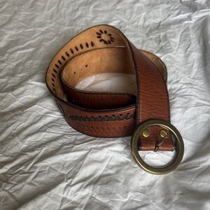 Mossimo Supply Co. Cognac Brown Leather Belt Black Details and Brass Buckle Med